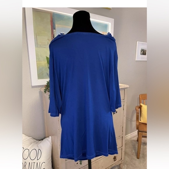 Soft Surroundings Top 1X Cowl Neck Tie Dye Blue Jersey Soft Vacation Beach USA - Picture 5 of 9